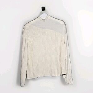 Peace Love World Women's Asymmetrical Sweater Solid Cream X-Large Size